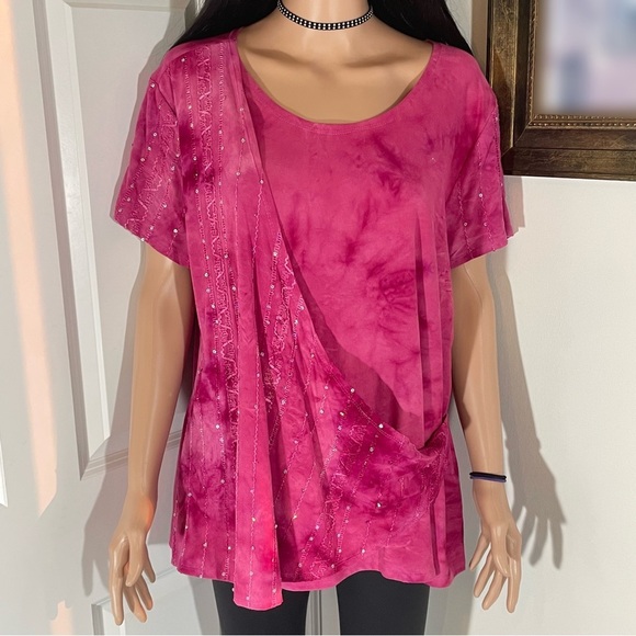 Sienna Grace Pink Layered Sequin Blouse - Picture 1 of 5